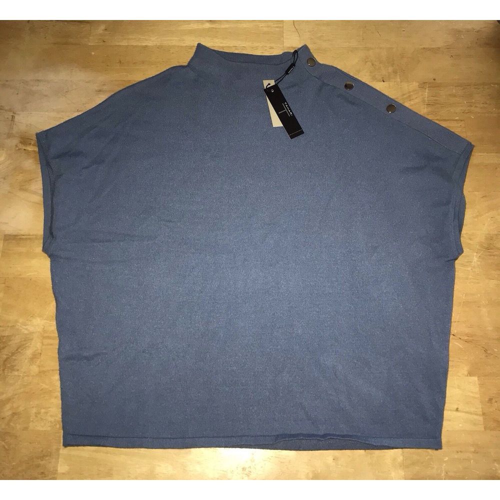 NWT Tahari Viscose Cottage Blue Short Sleeve Cropped Top Womens Size Large